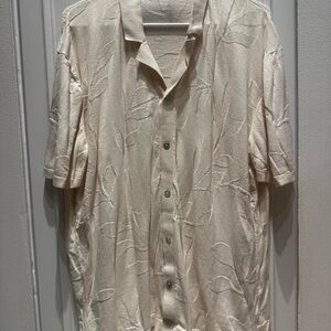 Zara Cream Leaf Pattern Textured 100% Cotton Shirt Extra Large